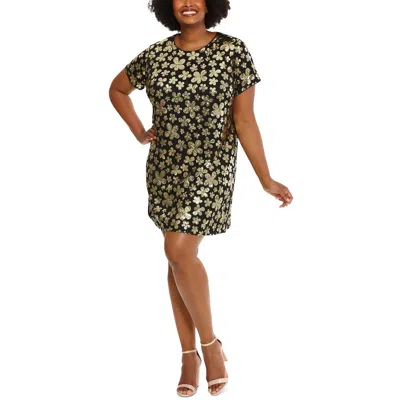 London Times Plus Womens Embellished Mini T-shirt Dress In Black