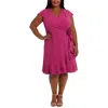 London Times Plus Size Short-sleeve V-neck Faux-wrap Dress In Pink