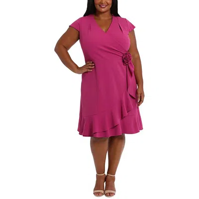 London Times Plus Size Short-sleeve V-neck Faux-wrap Dress In Pink