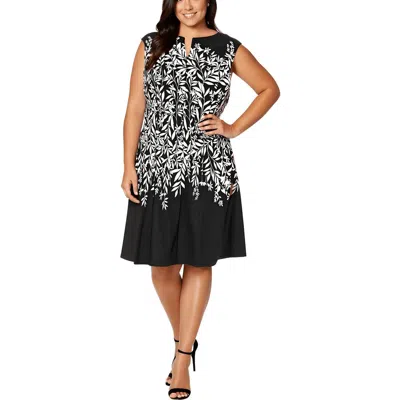 London Times Plus Womens Floral Print Polyester Fit & Flare Dress