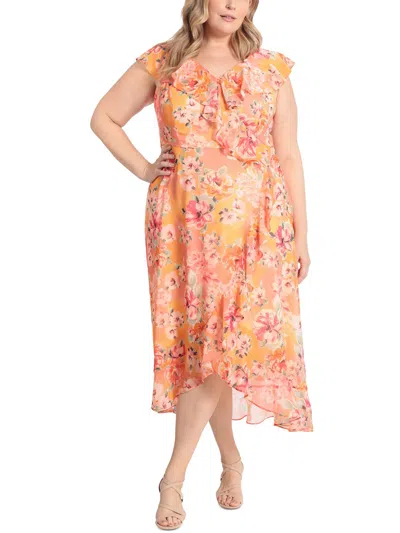 London Times Plus Womens Floral Print Sundress In Multi