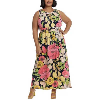 London Times Plus Womens Floral Ruffled Maxi Dress In Multi