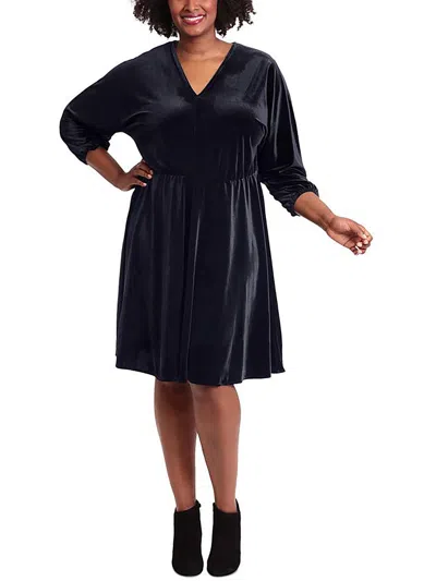 London Times Plus Womens Glitter Knee Length Shift Dress In Navy