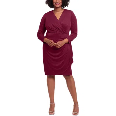 London Times Plus Womens Glitter Ruched Cocktail And Party Dress In Pink