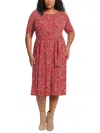 London Times Plus Womens Keyhole Long Shift Dress In Red