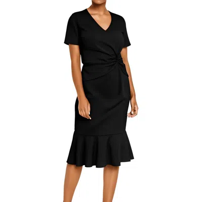 London Times Plus Womens Knot Front Flounce Midi Dress In Black