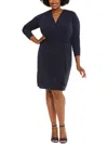 London Times Plus Size Metallic Tweed Faux-wrap Dress In Blue
