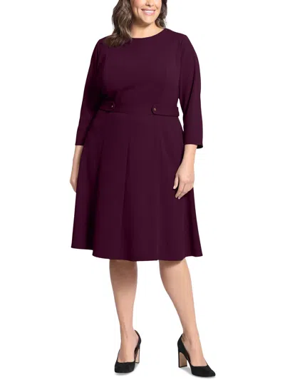 London Times Long Sleeve Seamed Midi Dress In Red