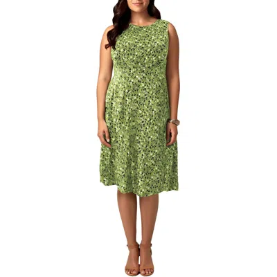 London Times Plus Womens Printed Long Maxi Dress In Green
