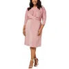London Times Plus Womens Ruched Short Midi Dress