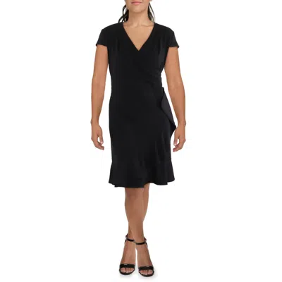 London Times Plus Womens Ruffled Polyester Shift Dress In Black
