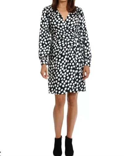 London Times Polka Dot Dress In Black, White