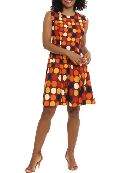 London Times Polka Dot Print Fit And Flare Midi Dress In Spice Multi