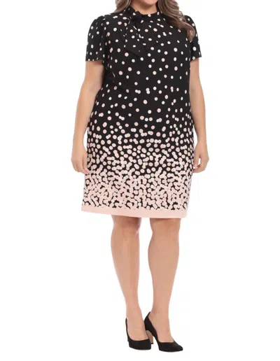 London Times Polka Dot Tie Dress In Black Pink