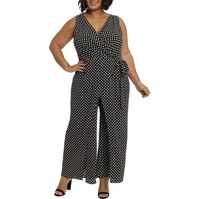 London Times Polka Dot Walk Through Jumpsuit In Black/white