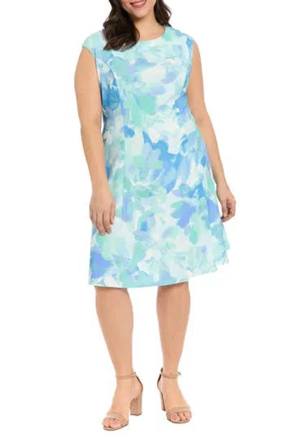 London Times Plus Size Sleeveless Crewneck Dress In Blue