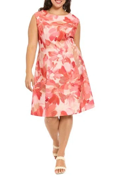 London Times Plus Size Printed V-neck Sleeveless Dress In Multi