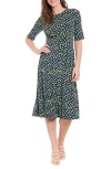 London Times Abstract Print Midi Dress In Navy/green