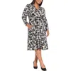 London Times Print Long Sleeve Side Tie Jersey Fit & Flare Dress In Multi