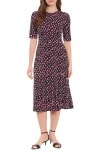 London Times Print Matte Jersey A-line Dress In Black/orchid