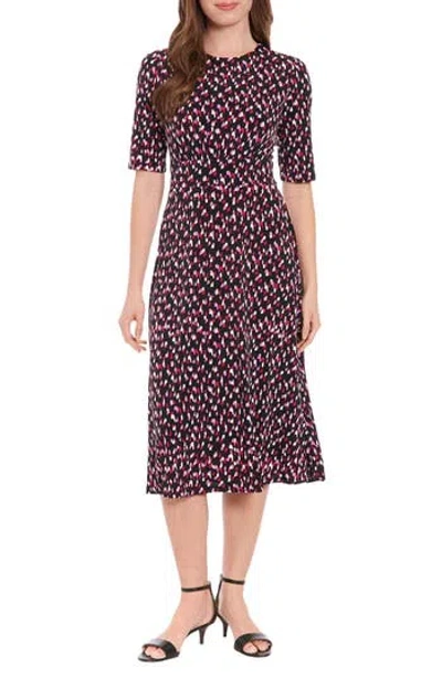 London Times Print Matte Jersey A-line Dress In Black/orchid