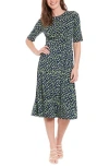 London Times Abstract Print Midi Dress In Navy/green