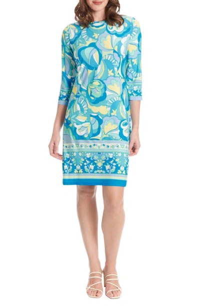 London Times Printed Jersey Shift Dress In Blue Multi