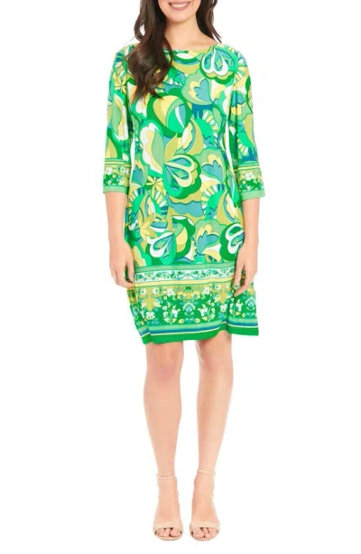 London Times Printed Jersey Shift Dress In Lime Multi