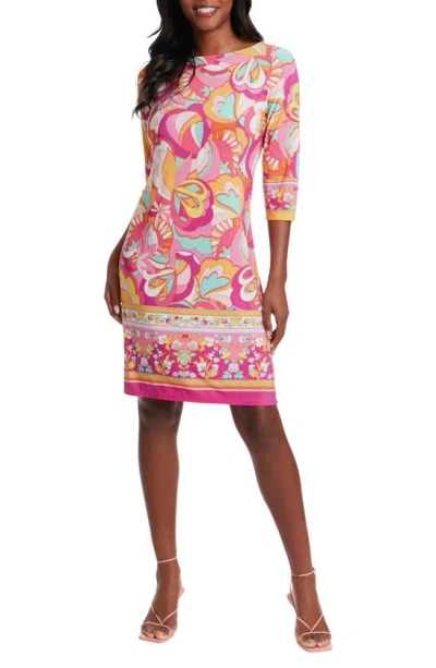 London Times Printed Jersey Shift Dress In Pink Multi