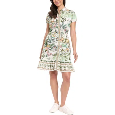 London Times Puff Sleeve Linen Blend Dress In Multi