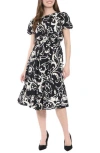 London Times Puff Sleeve Midi Dress In Black
