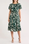 London Times Puff Sleeve Midi Dress In Green
