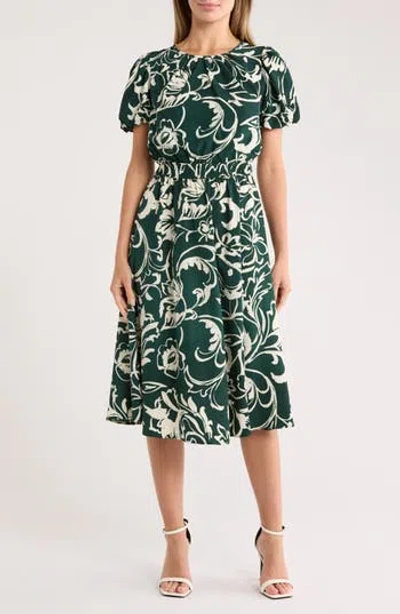 London Times Puff Sleeve Midi Dress In Green