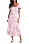 London Times Bloom Midi Dress In Pink In Ivory/pink