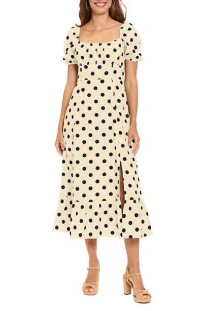 London Times Puff Sleeve Square Neck Empire Dress In Neutral