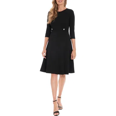 London Times Rhinestone Side Tab Three Quarter Sleeve Fit & Flare Dress In Black