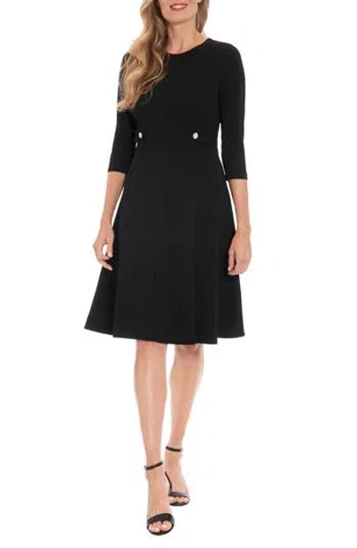 London Times Petites Womens Lined Polyester Fit & Flare Dress In Black