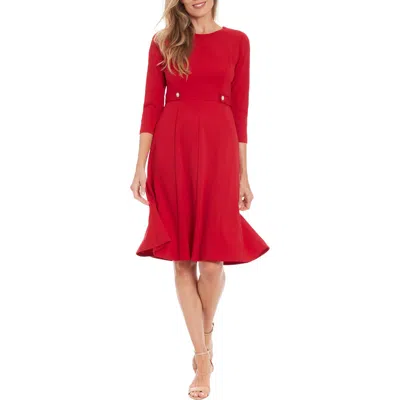 London Times Petite 3/4-sleeve Fit- & Flare Dress In Red