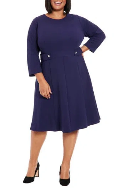 London Times Rhinestone Waist Tab Fit & Flare Dress In Astral