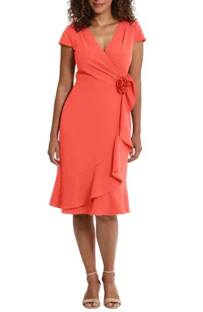 LONDON TIMES LONDON TIMES ROSETTE FAUX WRAP FLOUNCE DRESS