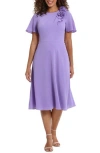 London Times Rosette Flutter Sleeve Dress In Violet