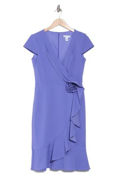 London Times Rosette Ruffle Cap Sleeve A-line Dress In Periwinkle