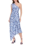 London Times Ruched Asymmetric One-shoulder Maxi Dress In Blue