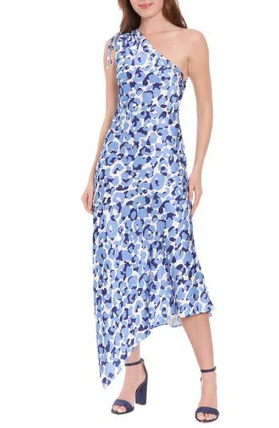 London Times Ruched Asymmetric One-shoulder Maxi Dress In Blue