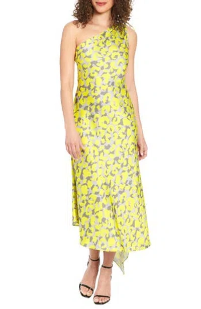 London Times Ruched Asymmetric One-shoulder Maxi Dress In Citron