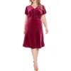 London Times Ruched Sheer Shoulder Midi Dress