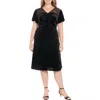 London Times Ruched Sheer Shoulder Midi Dress In Black