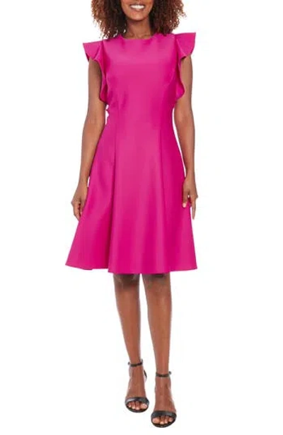 LONDON TIMES LONDON TIMES RUFFLE CAP SLEEVE FIT & FLARE DRESS