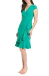 London Times Ruffle Cap Sleeve Scuba Dress In Green