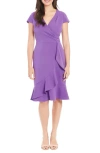 London Times Ruffle Cap Sleeve Scuba Dress In Lilac